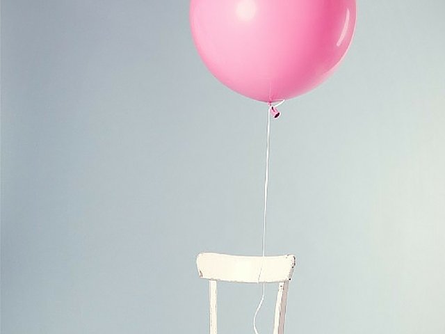 pink balloon white chair gratitude